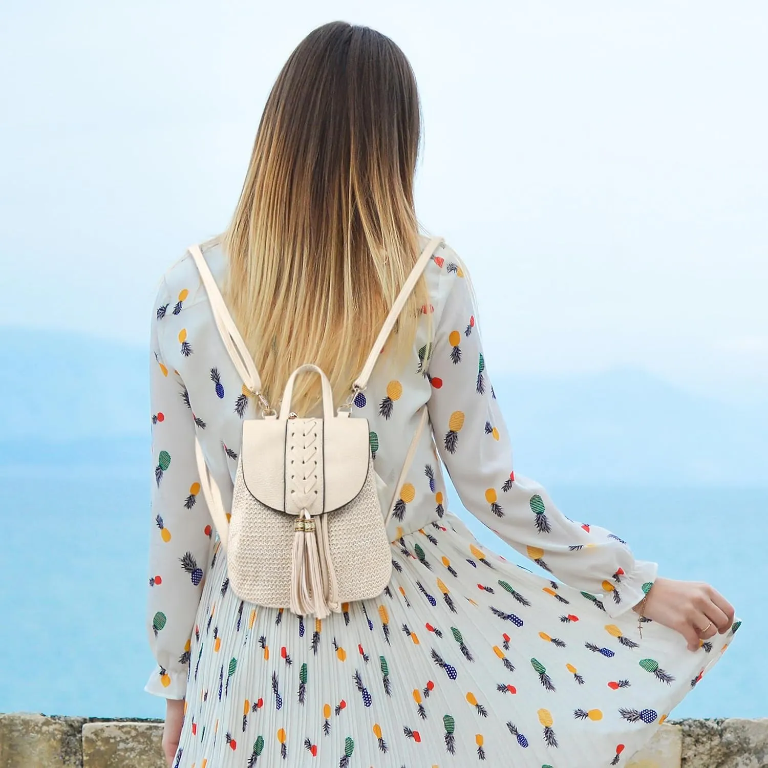 Goclothod Women Vintage Backpack Bohemian Rucksack Drawstring Shoulder Bag Casual Daypack