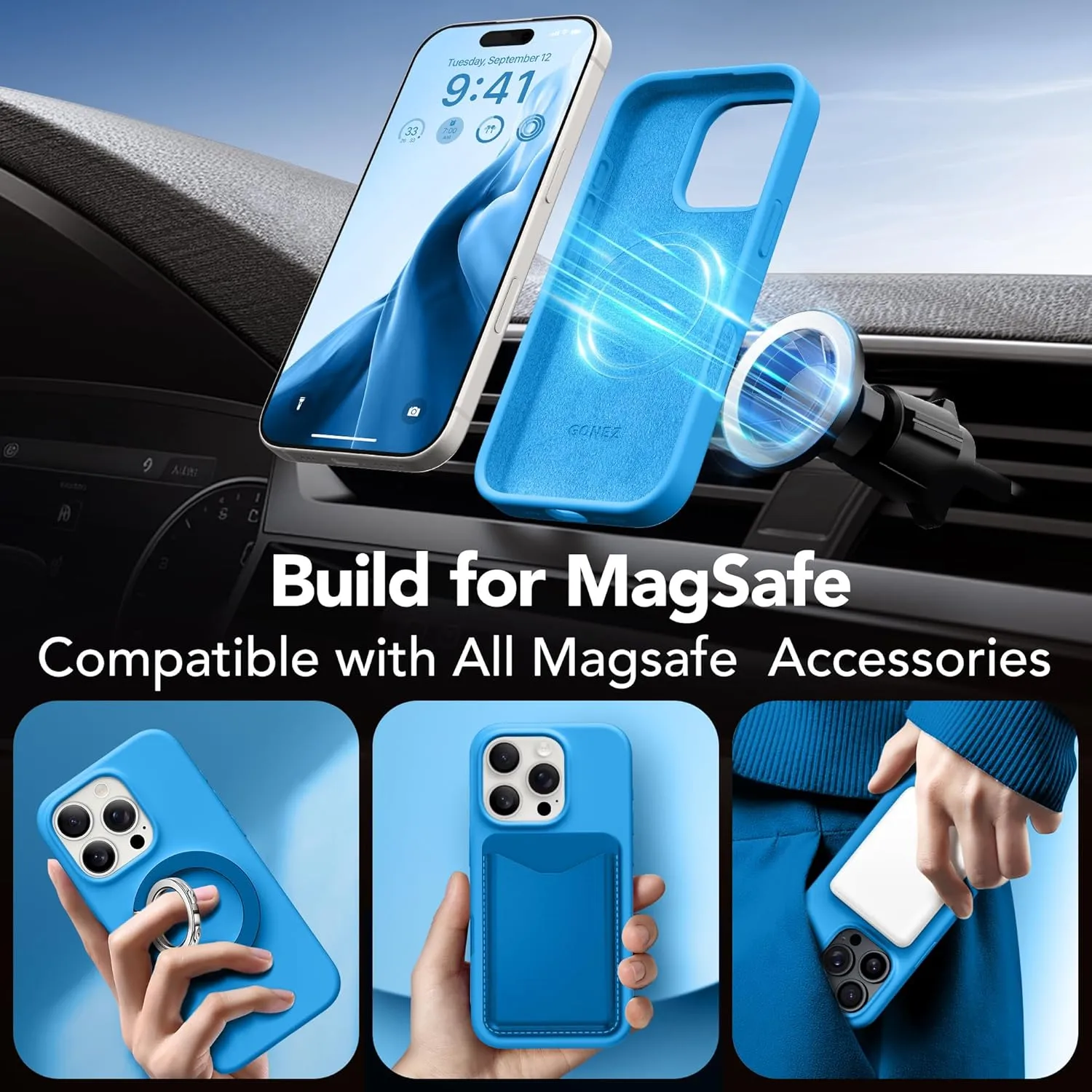 GONEZ Magnetic for iPhone 16 Pro Case, Compatible with MagSafe, [Screen Protector   Camera Lens Protector], Silicone Shockproof Anti-Scratch Protective Phone Case 6.3 inch, Wave Blue