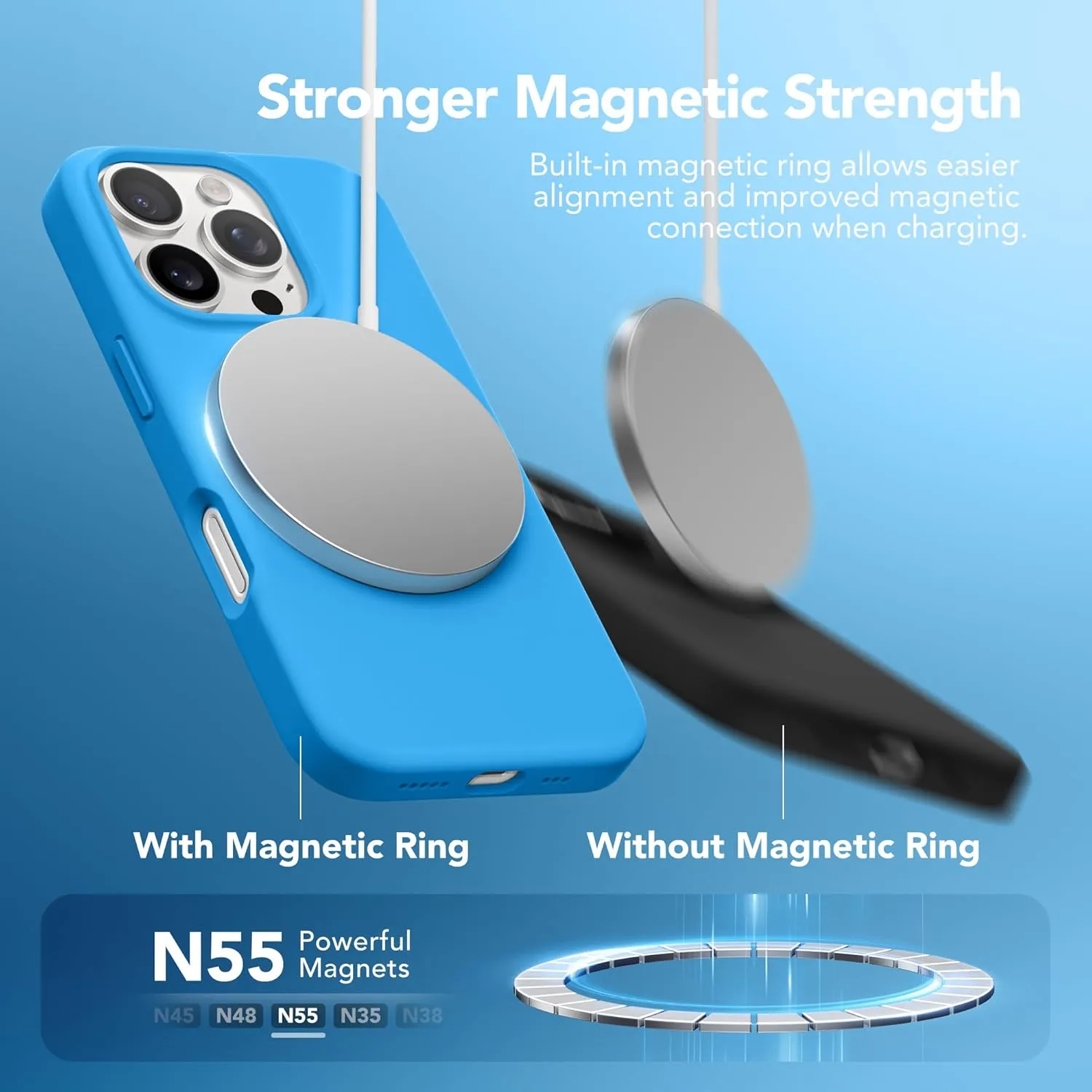 GONEZ Magnetic for iPhone 16 Pro Case, Compatible with MagSafe, [Screen Protector   Camera Lens Protector], Silicone Shockproof Anti-Scratch Protective Phone Case 6.3 inch, Wave Blue