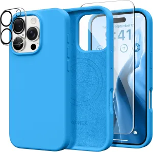 GONEZ Magnetic for iPhone 16 Pro Case, Compatible with MagSafe, [Screen Protector   Camera Lens Protector], Silicone Shockproof Anti-Scratch Protective Phone Case 6.3 inch, Wave Blue