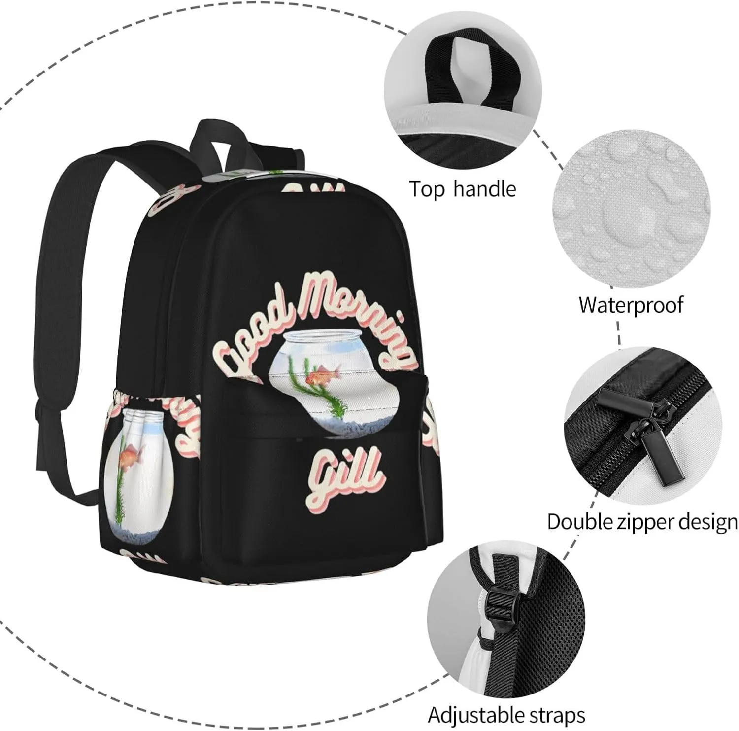Good Morning Gill Laptop Backpack Shoulder Bag Laptop Pack Travel Backpacks Commuter Back Pack Casual Daypack Bags With Side Pockets