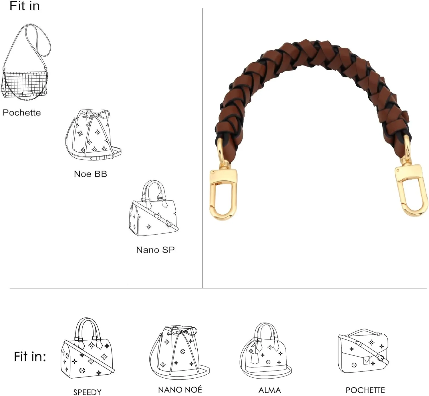 GOXTECH 12 Inches Genuine Leather Top Braided Handle Suitable for Hobo Bucket Bags Pochette Bag