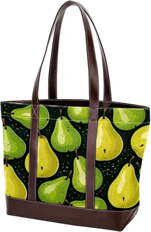Green Leaves and Yellow Pears-1959 Shoulder Purses for Women Large Soft Washed Leather Purses and Durable Handbags