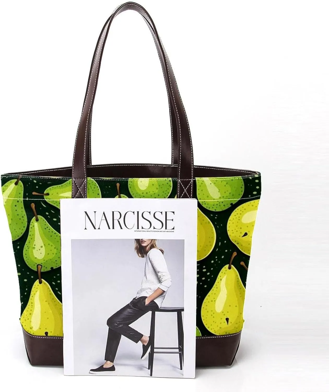Green Leaves and Yellow Pears-1959 Shoulder Purses for Women Large Soft Washed Leather Purses and Durable Handbags