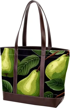 Green Leaves and Yellow Pears-1959 Shoulder Purses for Women Large Soft Washed Leather Purses and Durable Handbags