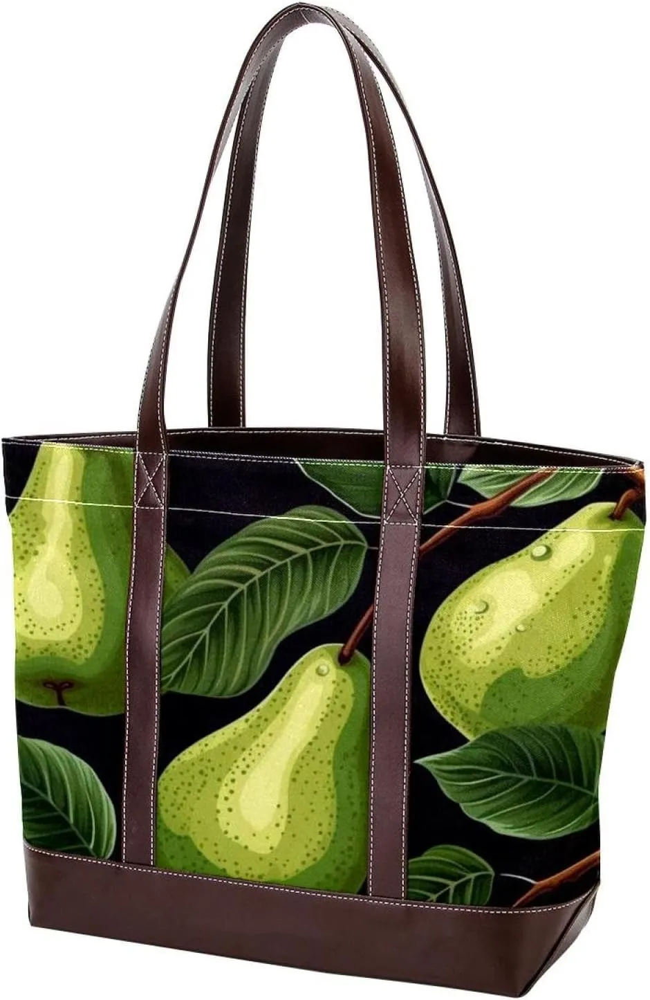 Green Leaves and Yellow Pears-1959 Shoulder Purses for Women Large Soft Washed Leather Purses and Durable Handbags