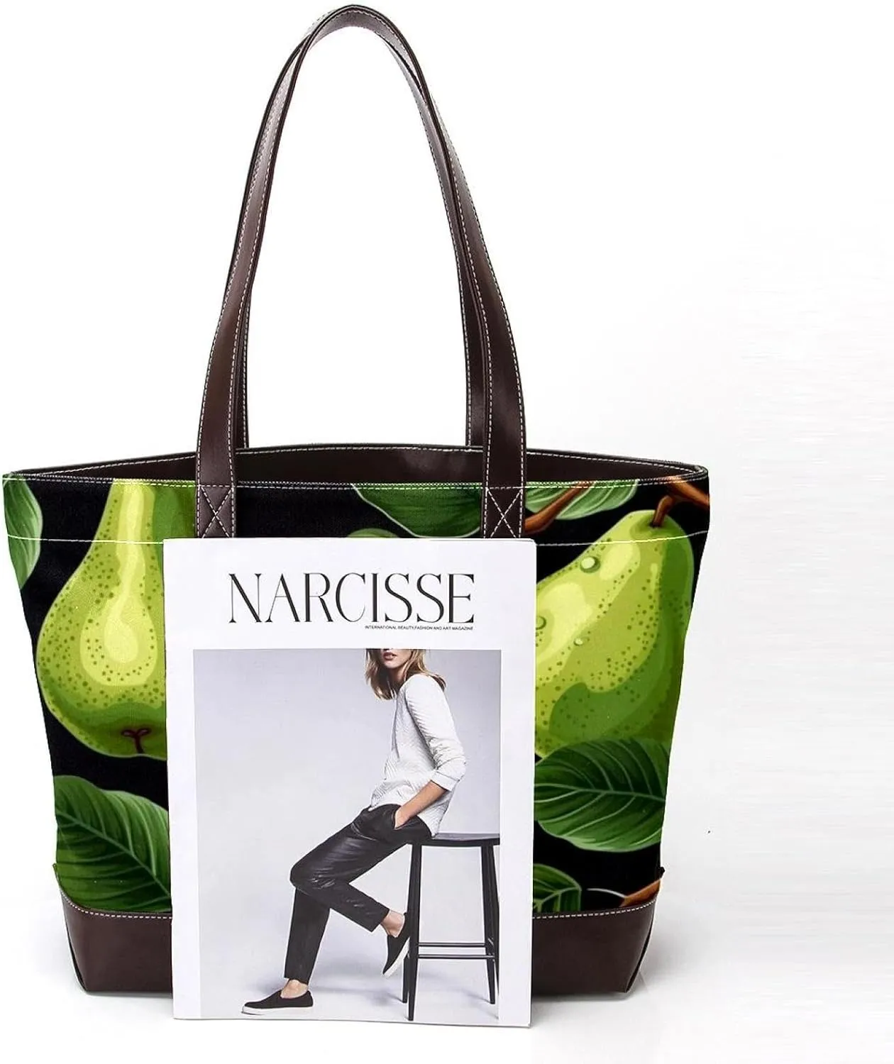 Green Leaves and Yellow Pears-1959 Shoulder Purses for Women Large Soft Washed Leather Purses and Durable Handbags