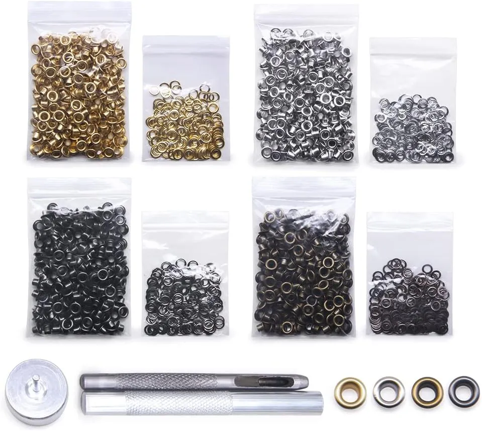 Grommet Kit 800 Sets Gronmets Eyelets with 3 Pieces Install Tool Kit, 4 Colors
