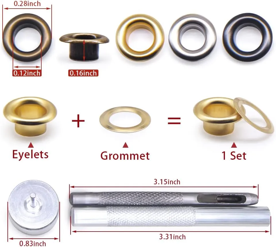 Grommet Kit 800 Sets Gronmets Eyelets with 3 Pieces Install Tool Kit, 4 Colors