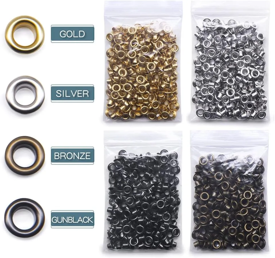 Grommet Kit 800 Sets Gronmets Eyelets with 3 Pieces Install Tool Kit, 4 Colors