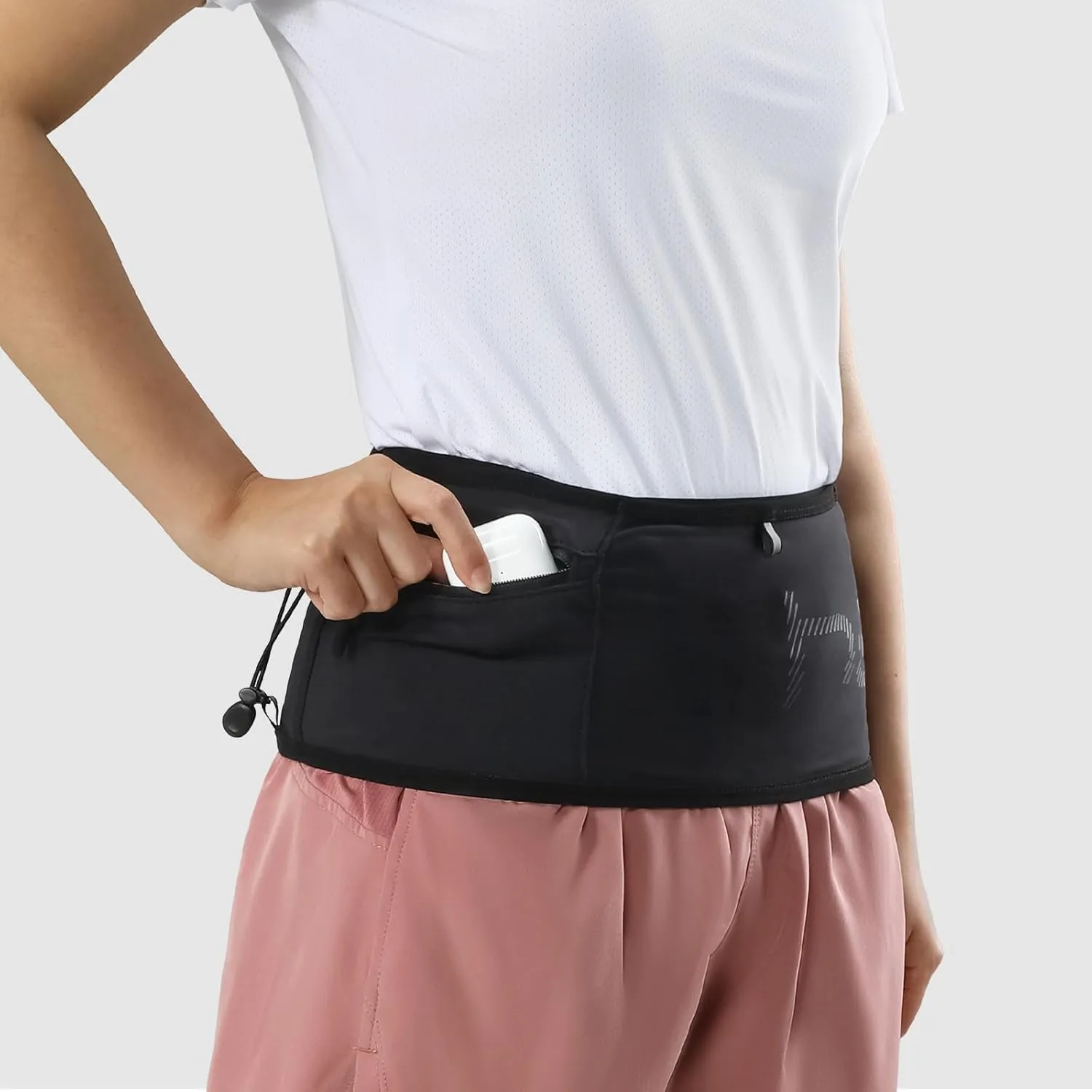 Haimont Running Belt Fanny Pack, Waist Belt with Zippered Pocket, Adjustable Waist Bag for Trail Running Fitness, Men and Women, Black, L