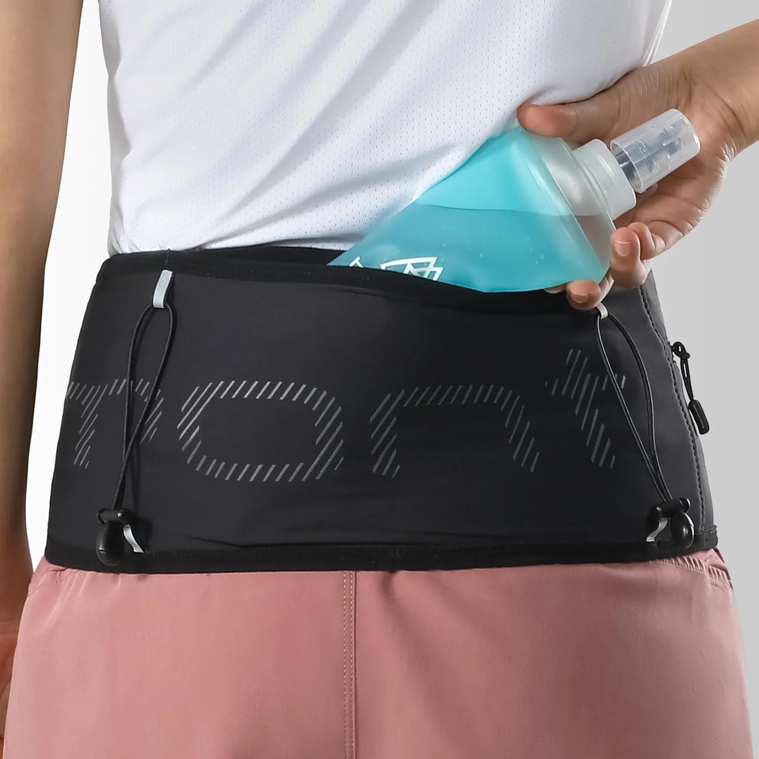 Haimont Running Belt Fanny Pack, Waist Belt with Zippered Pocket, Adjustable Waist Bag for Trail Running Fitness, Men and Women, Black, L