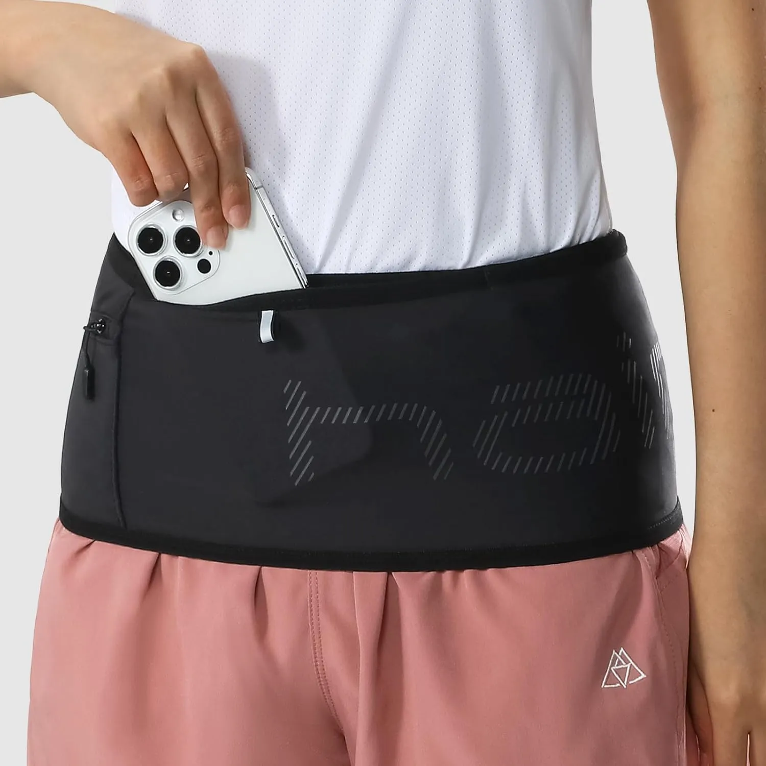 Haimont Running Belt Fanny Pack, Waist Belt with Zippered Pocket, Adjustable Waist Bag for Trail Running Fitness, Men and Women, Black, L