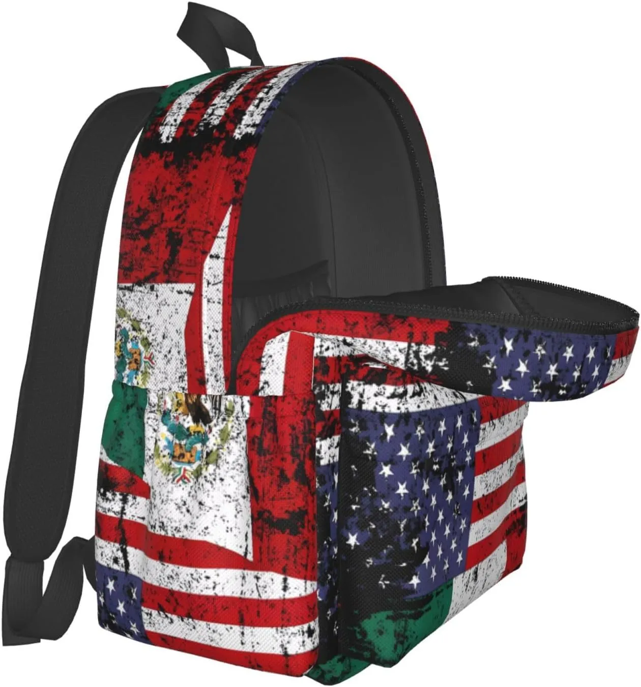 Half American Half Mexican Flag Laptop Commuter Backpack Shoulder Bag Casual Back Pack Daypack Bags With Side Pockets For Work Travel Daily Use