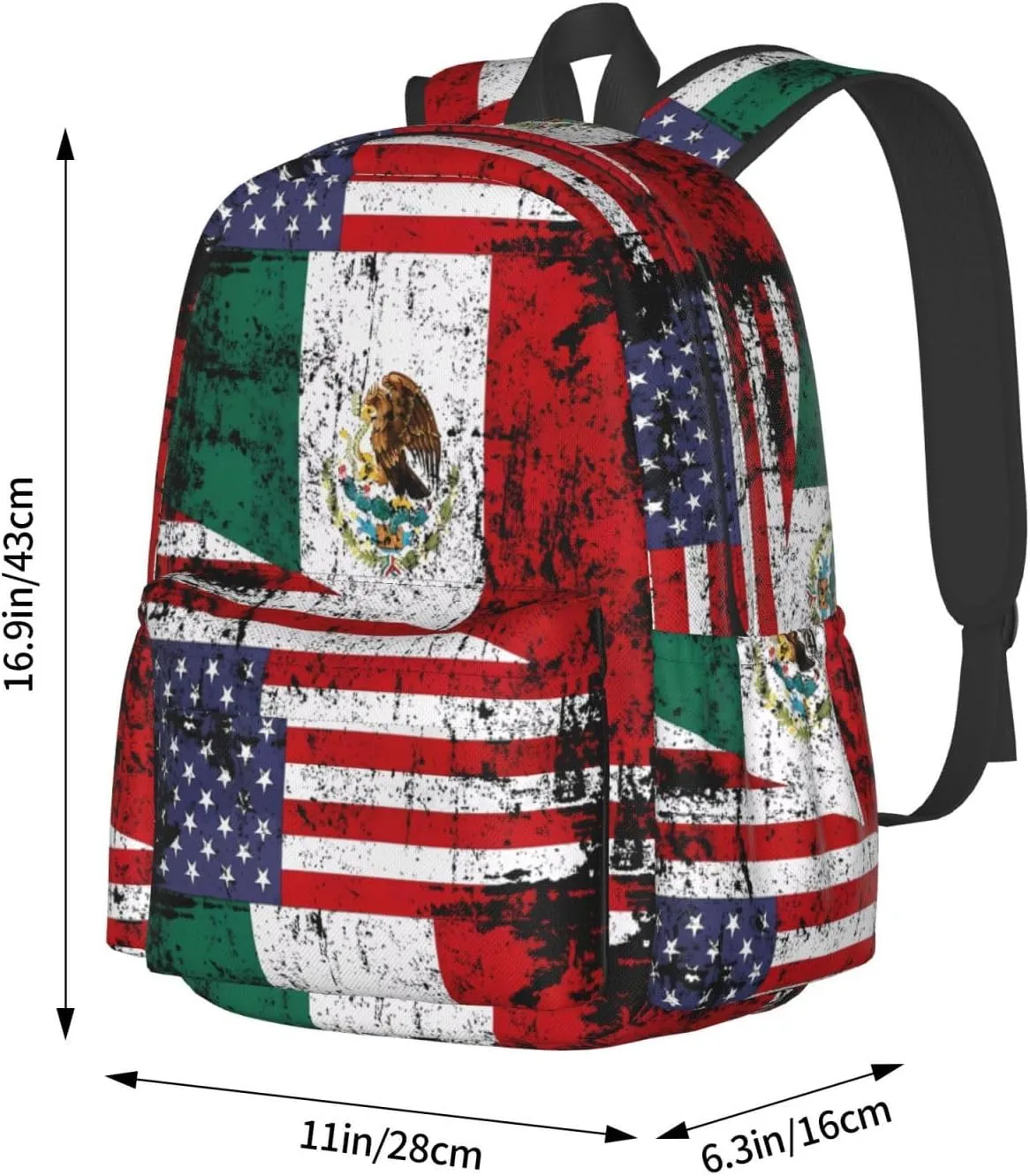 Half American Half Mexican Flag Laptop Commuter Backpack Shoulder Bag Casual Back Pack Daypack Bags With Side Pockets For Work Travel Daily Use