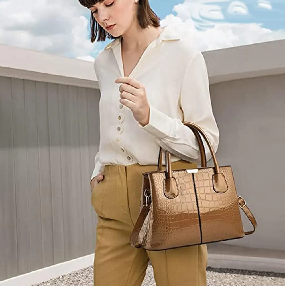 Handbags for Women Top Handle Bags Patent Leather Satchel Crocodile Pattern Tote Bags Ladies Shoulder Crossbody Bag