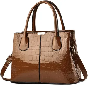 Handbags for Women Top Handle Bags Patent Leather Satchel Crocodile Pattern Tote Bags Ladies Shoulder Crossbody Bag