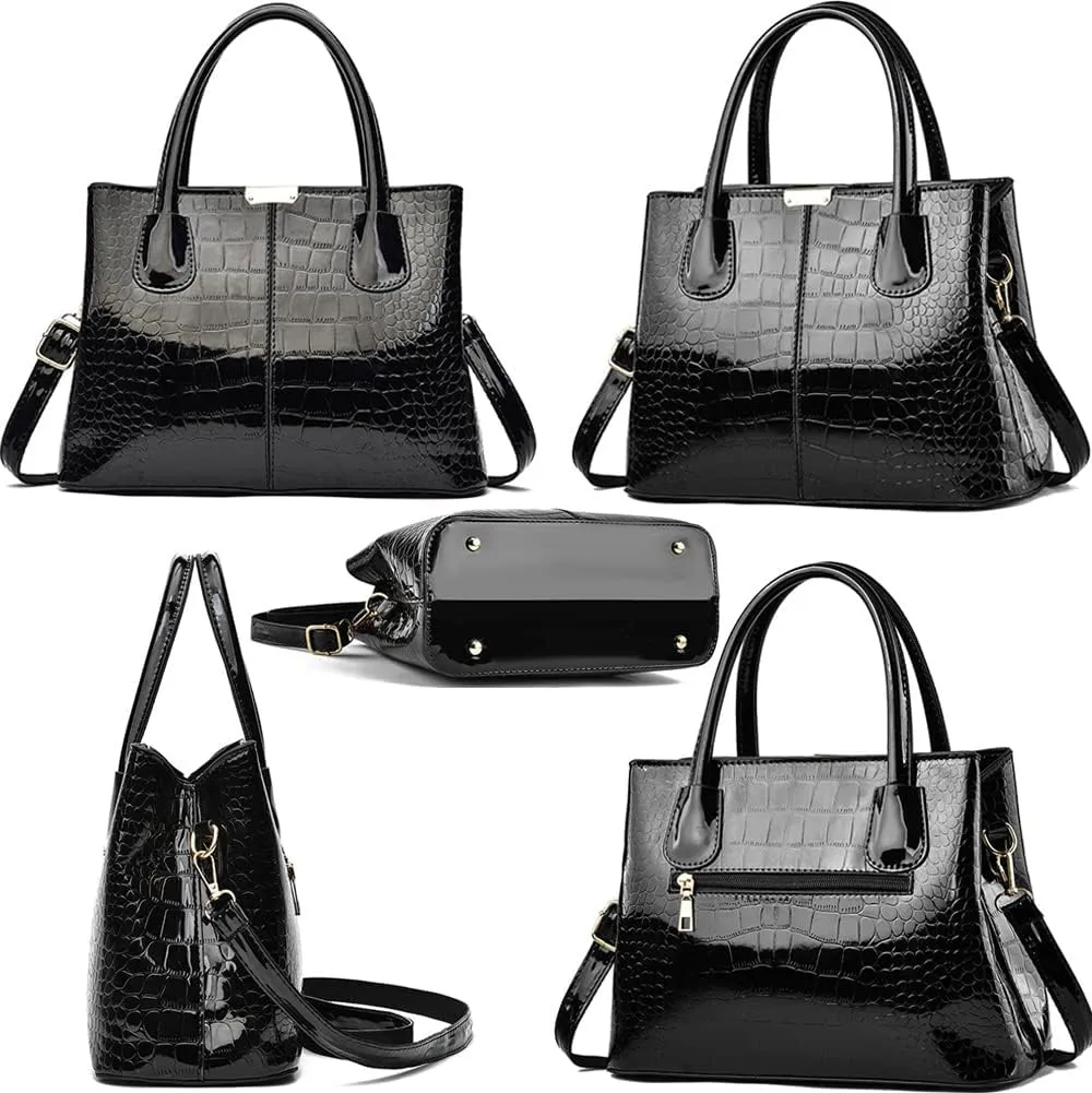 Handbags for Women Top Handle Bags Patent Leather Satchel Crocodile Pattern Tote Bags Ladies Shoulder Crossbody Bag