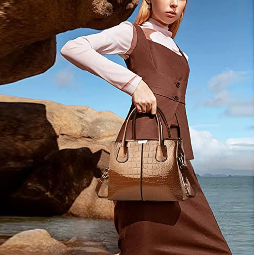 Handbags for Women Top Handle Bags Patent Leather Satchel Crocodile Pattern Tote Bags Ladies Shoulder Crossbody Bag