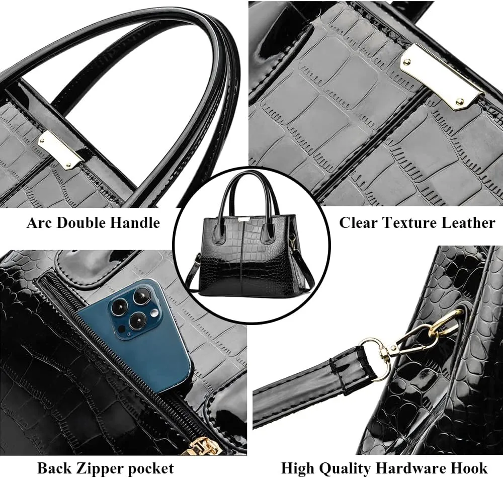 Handbags for Women Top Handle Bags Patent Leather Satchel Crocodile Pattern Tote Bags Ladies Shoulder Crossbody Bag