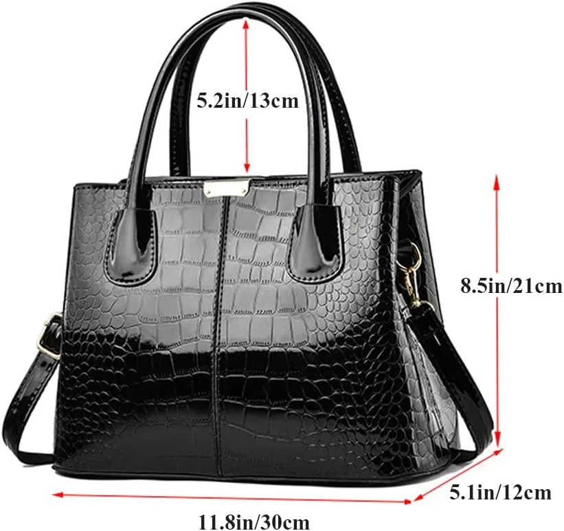 Handbags for Women Top Handle Bags Patent Leather Satchel Crocodile Pattern Tote Bags Ladies Shoulder Crossbody Bag