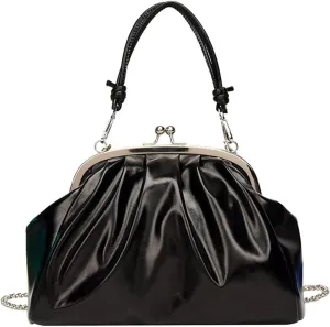Handbags Shiny Patent Leather Evening Bag Pleated Clutch Purses Top Handle Satchel with Detachable Chain Well made