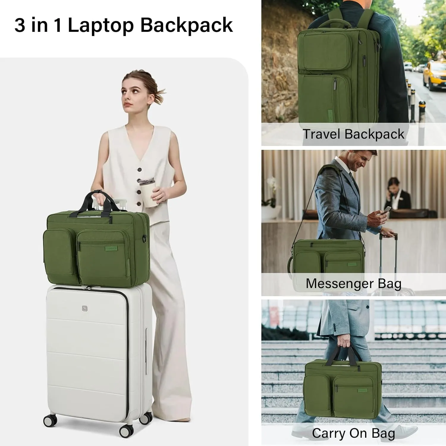 Hanke Multifunctional Carry On Luggage Bag, Personal Item Travel Bag 18x14x8 Airline Approved, Lightweight Under Seat Bags for Airplanes, Overnight Weekender Bags for Women, Pine Green