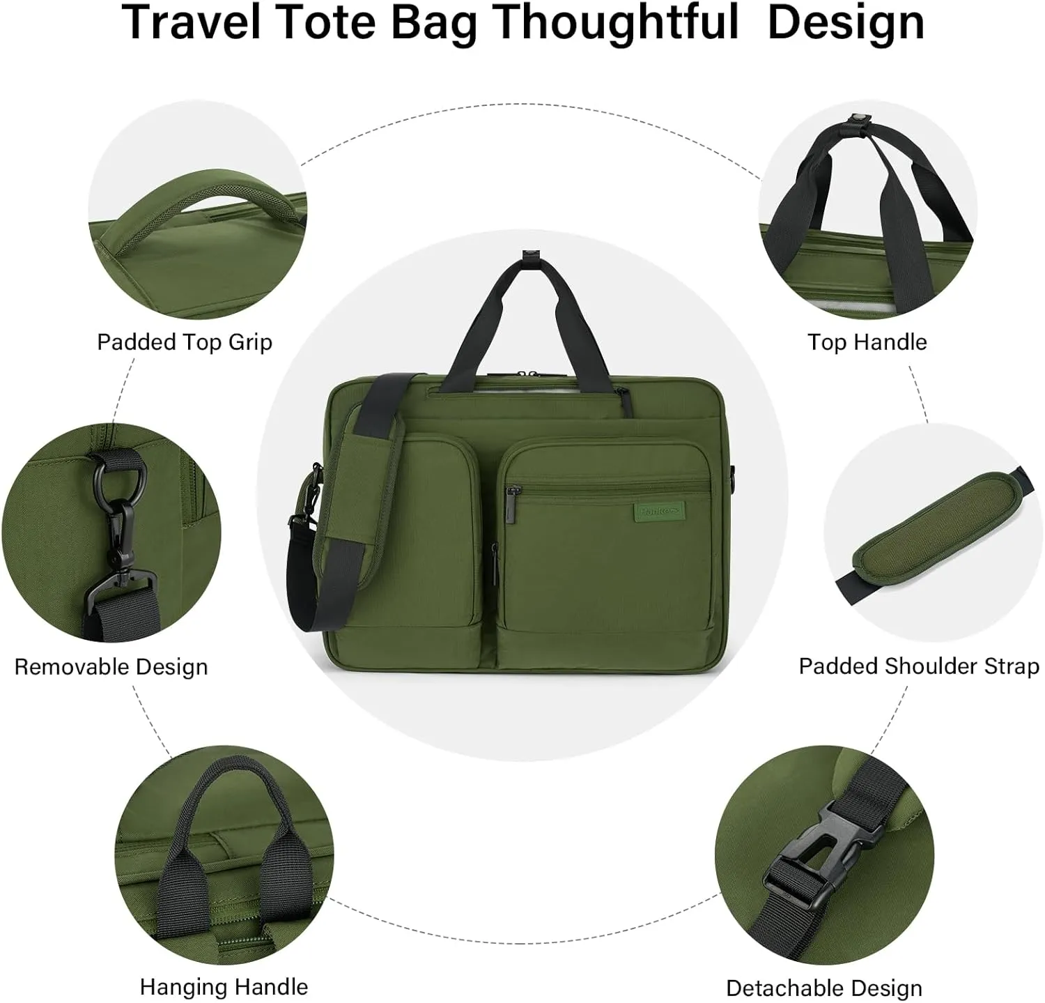 Hanke Multifunctional Carry On Luggage Bag, Personal Item Travel Bag 18x14x8 Airline Approved, Lightweight Under Seat Bags for Airplanes, Overnight Weekender Bags for Women, Pine Green