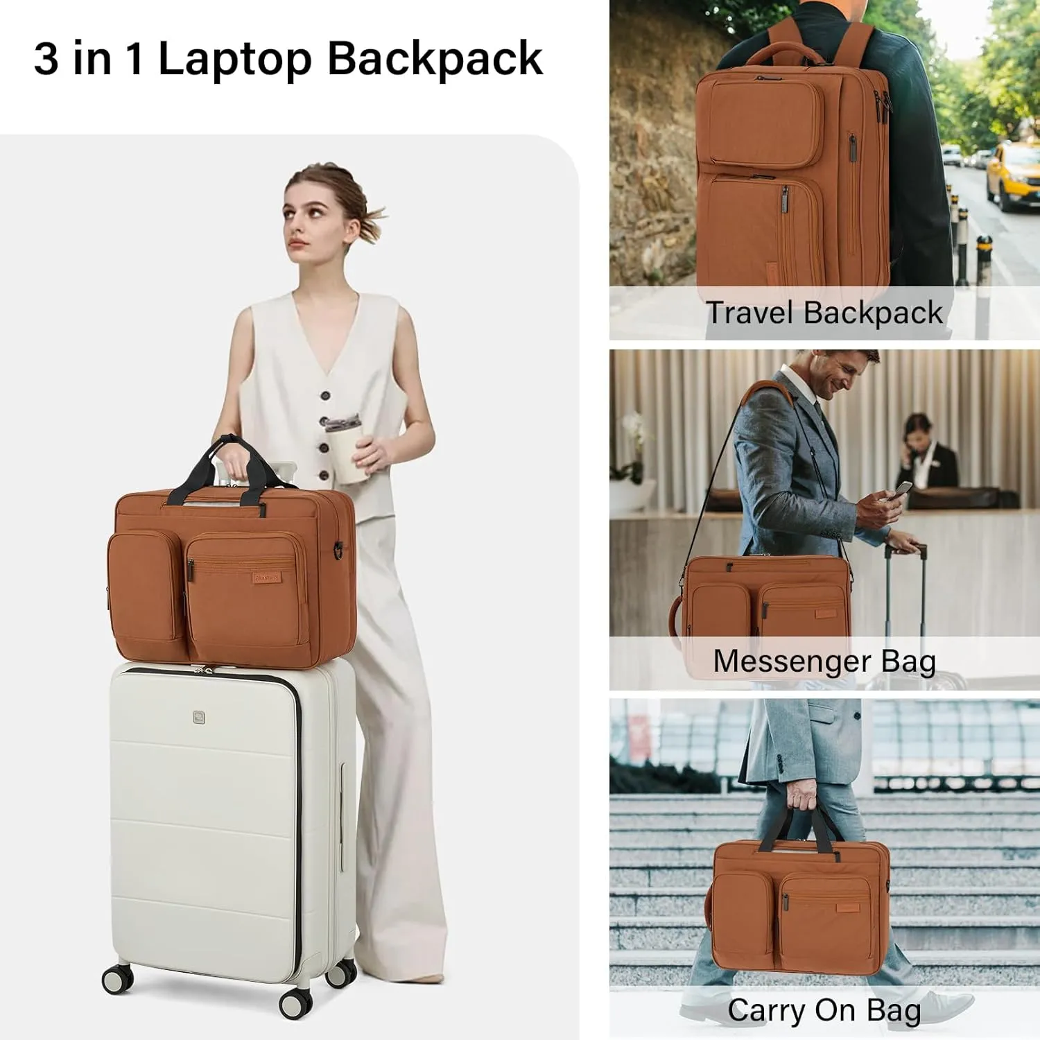 Hanke Multifunctional Carry On Luggage Bag, Personal Item Travel Bag 18x14x8 Airline Approved, Lightweight Under Seat Bags for Airplanes, Overnight Weekender Bags for Women, Reddish Brown