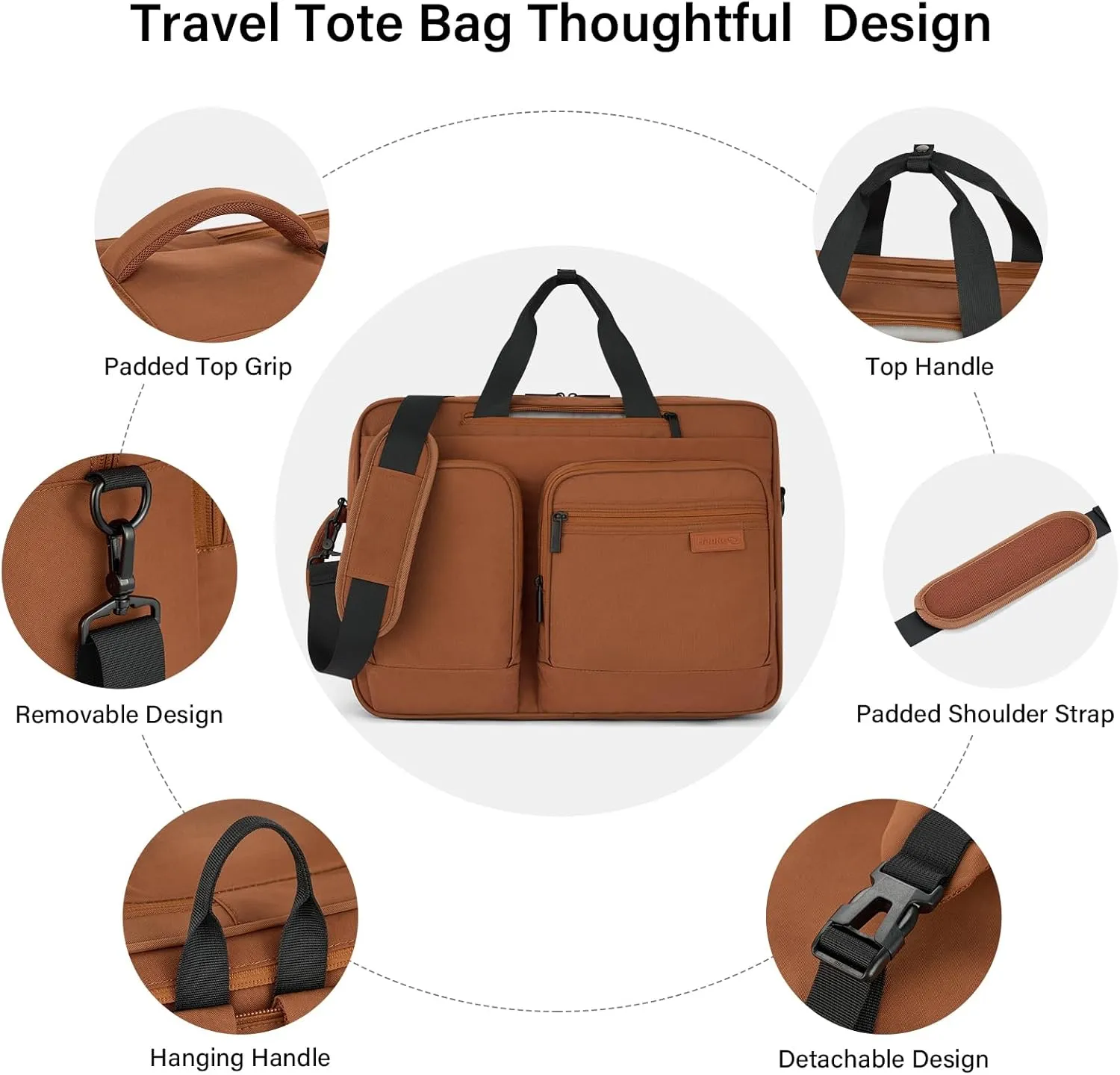 Hanke Multifunctional Carry On Luggage Bag, Personal Item Travel Bag 18x14x8 Airline Approved, Lightweight Under Seat Bags for Airplanes, Overnight Weekender Bags for Women, Reddish Brown