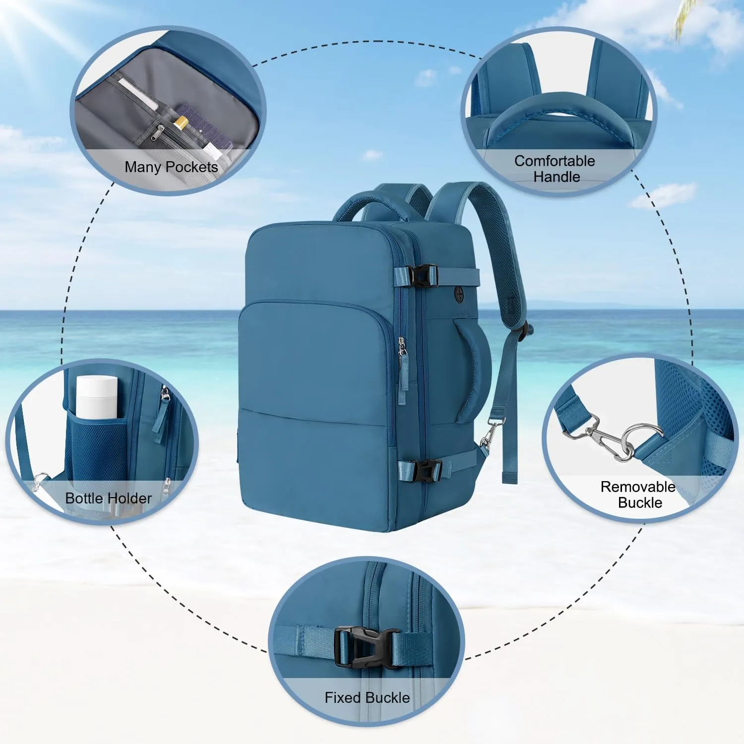 Hanples Large Travel Laptop Backpack for Women, Deep Blue, Unisex