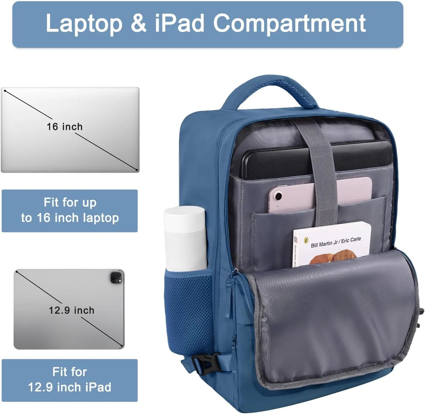 Hanples Large Travel Laptop Backpack for Women, Deep Blue, Unisex