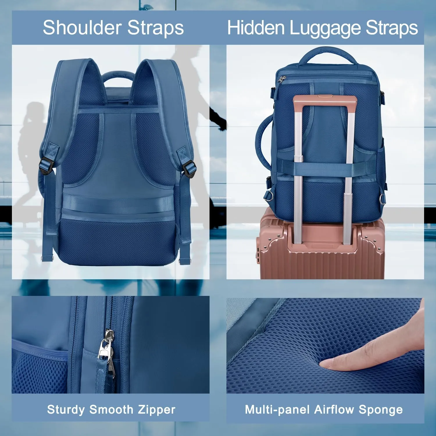 Hanples Large Travel Laptop Backpack for Women, Deep Blue, Unisex