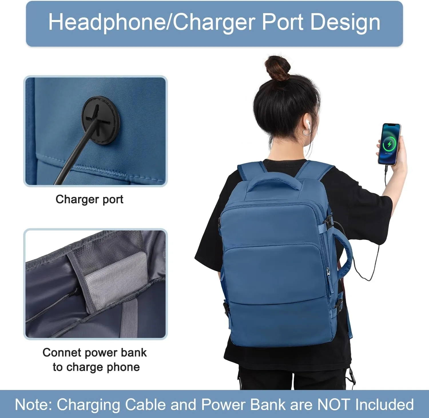 Hanples Large Travel Laptop Backpack for Women, Deep Blue, Unisex
