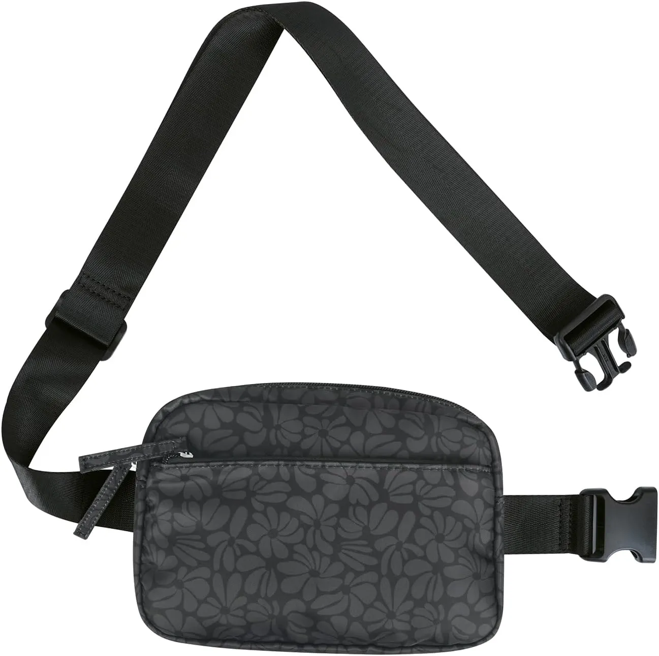 HDE Belt Bag 2L Fanny Pack Cross Body with Adjustable Strap Travel Waist Pack - Black Floral Pop