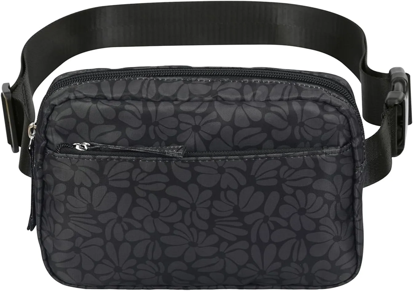 HDE Belt Bag 2L Fanny Pack Cross Body with Adjustable Strap Travel Waist Pack - Black Floral Pop