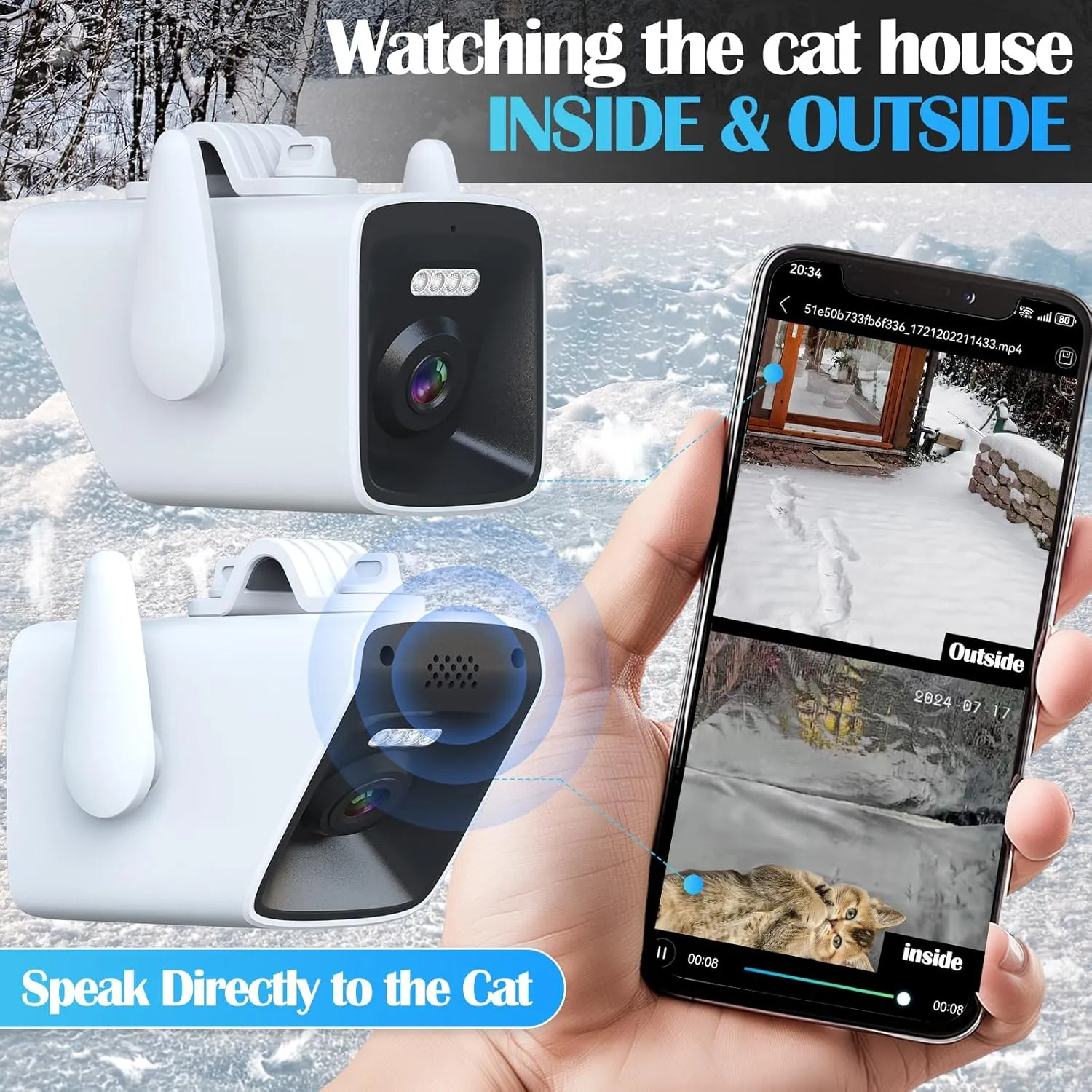 Heated Cat House with Camera, Outdoor Cats in Winter, Waterproof Fully Insulated, Outside Feral Cat Shelter Weatherproof for Stray Barn Cat (Black, Small)