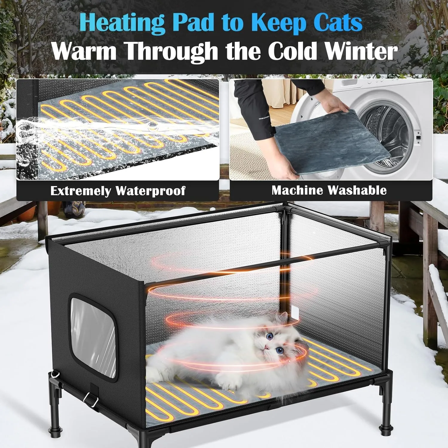 Heated Cat House with Camera, Outdoor Cats in Winter, Waterproof Fully Insulated, Outside Feral Cat Shelter Weatherproof for Stray Barn Cat (Black, Small)