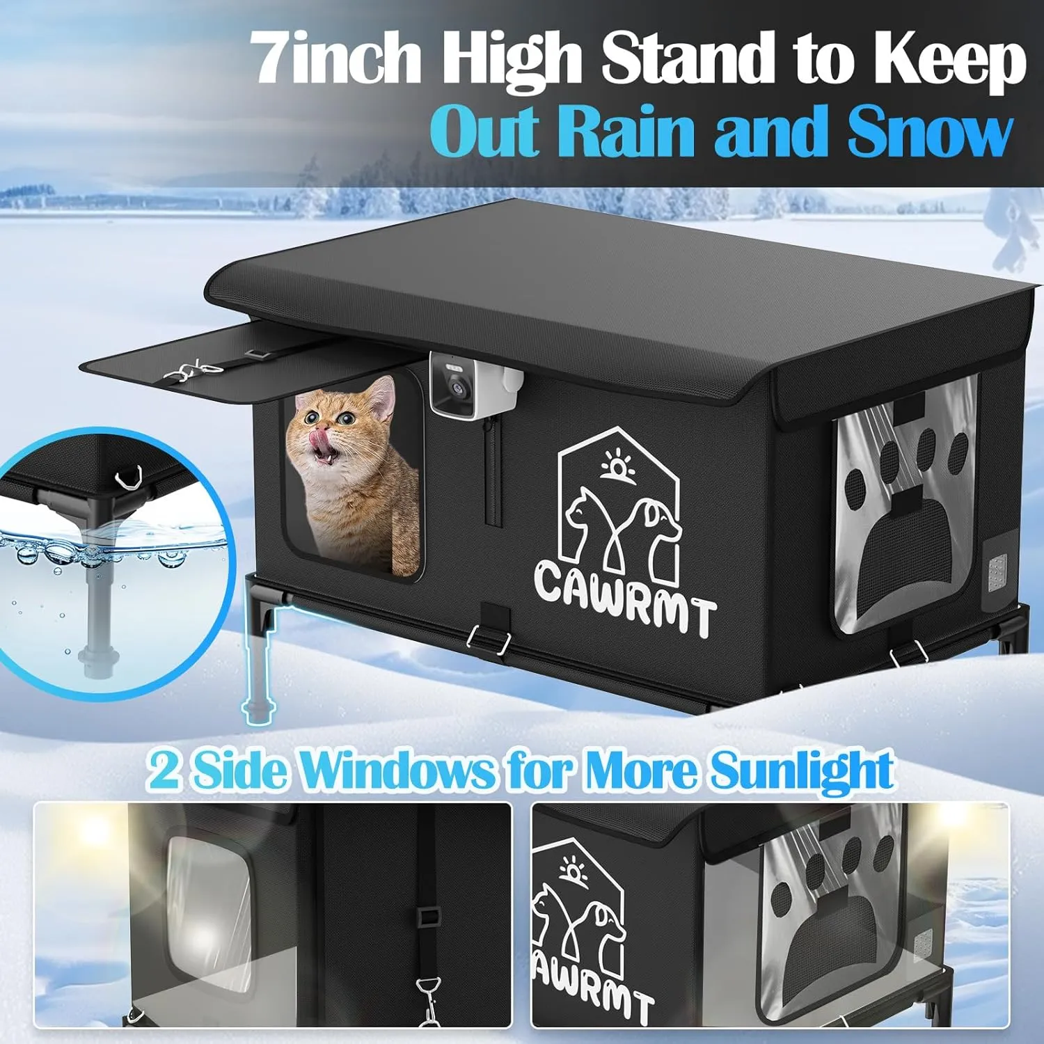 Heated Cat House with Camera, Outdoor Cats in Winter, Waterproof Fully Insulated, Outside Feral Cat Shelter Weatherproof for Stray Barn Cat (Black, Small)