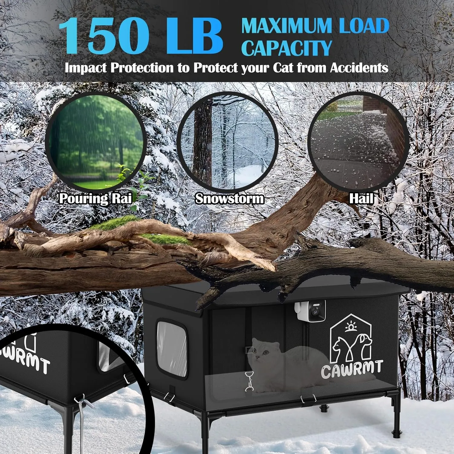 Heated Cat House with Camera, Outdoor Cats in Winter, Waterproof Fully Insulated, Outside Feral Cat Shelter Weatherproof for Stray Barn Cat (Black, Small)