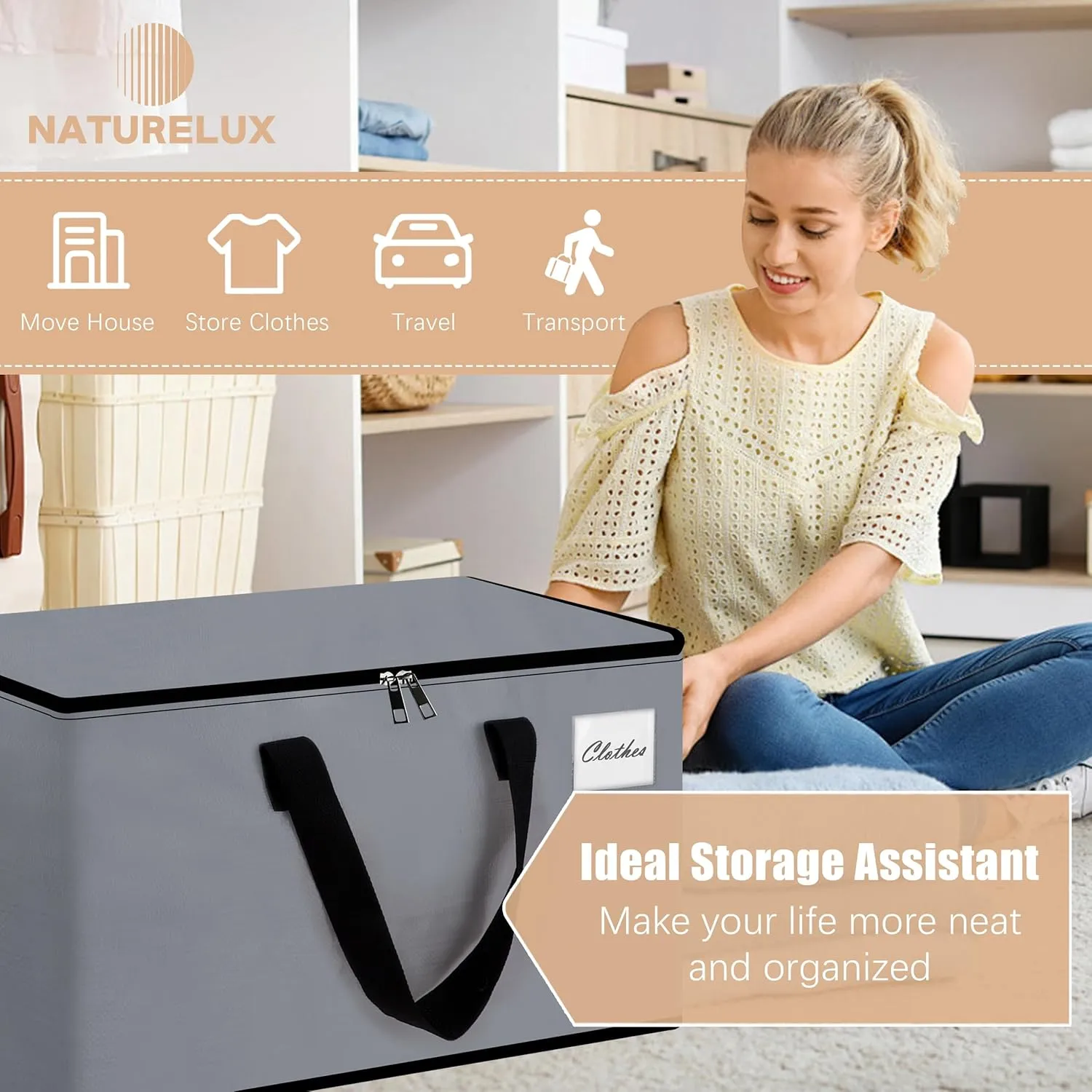 Heavy Duty Moving Bags - Extra Large Packing Bags and Storage Totes, Collapsible and Foldable Option for Moving and Storage, Clear, 125 L - 6 Pack