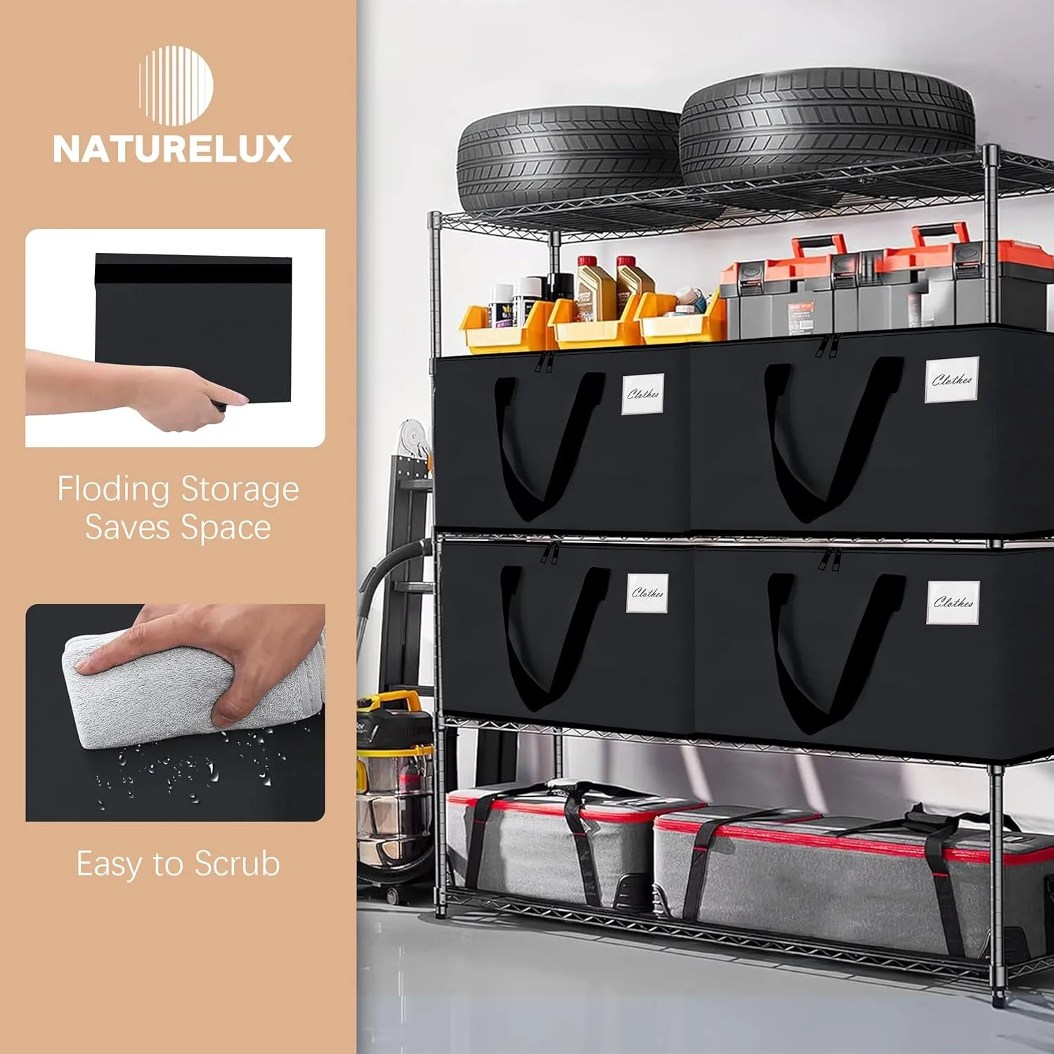 Heavy Duty Moving Bags - Extra Large Packing Bags and Storage Totes, Collapsible and Foldable Option for Moving and Storage, Clear, 125 L - 6 Pack