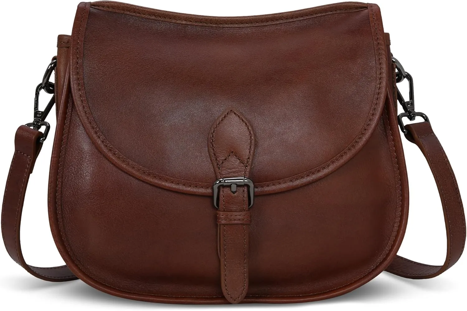 HESHE Leather Crossbody Bags for Women Designer Shoulder Purse Satchel Handbag Vintage Saddle Bag