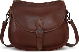 HESHE Leather Crossbody Bags for Women Designer Shoulder Purse Satchel Handbag Vintage Saddle Bag