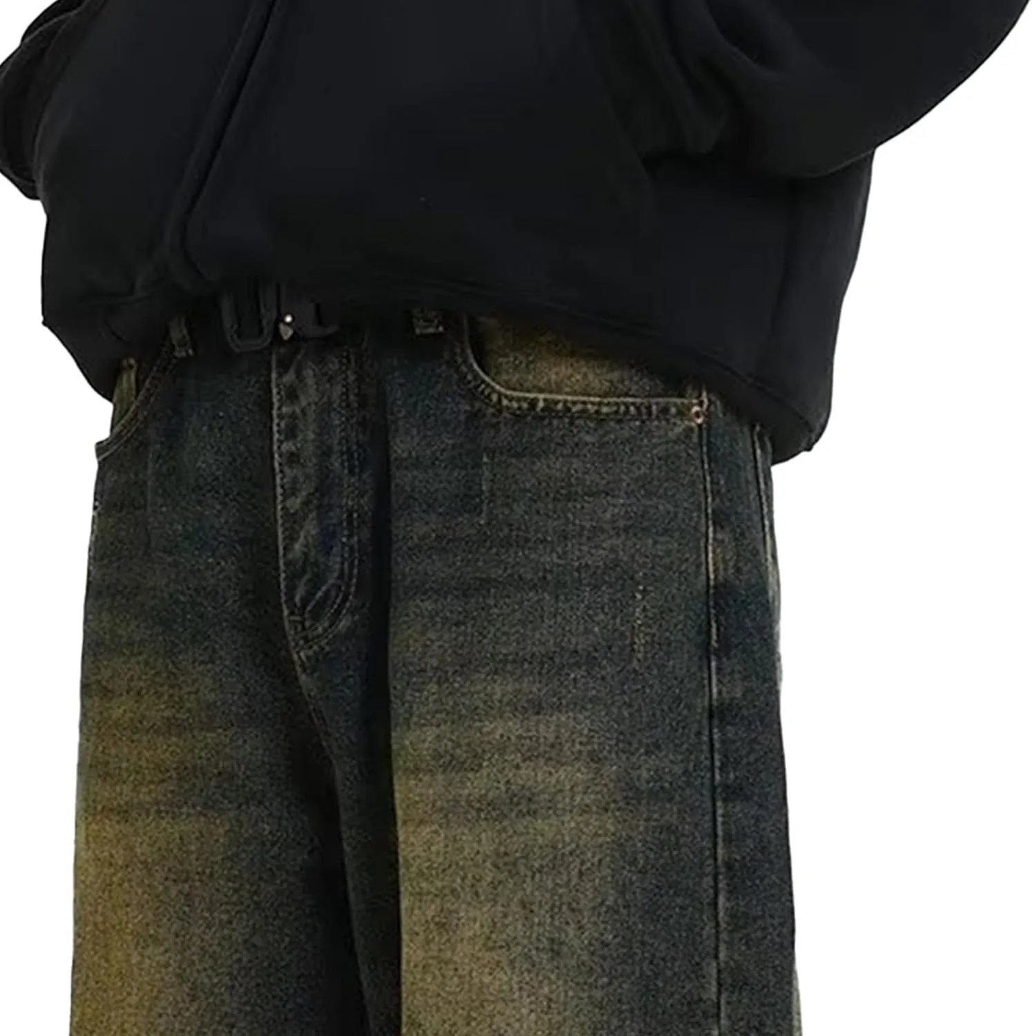 Hippie Pants Men's Baggy Jeans Summer Wide Leg Skater Denim Pants Casual Loose Fit Trend Long Trousers Streetwear