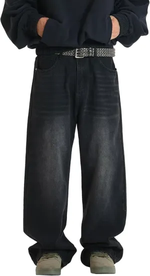 Hippie Pants Men's Baggy Jeans Summer Wide Leg Skater Denim Pants Casual Loose Fit Trend Long Trousers Streetwear