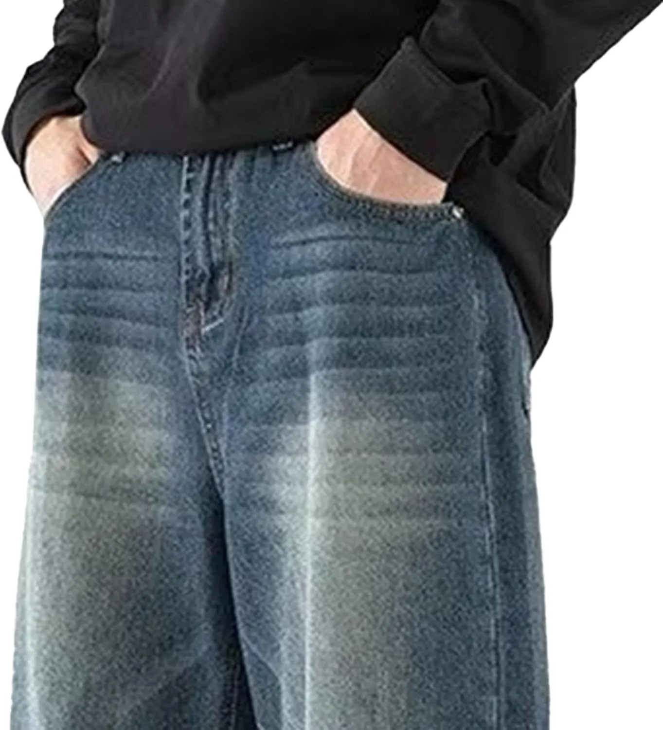 Hippie Pants Men's Baggy Jeans Summer Wide Leg Skater Denim Pants Casual Loose Fit Trend Long Trousers Streetwear