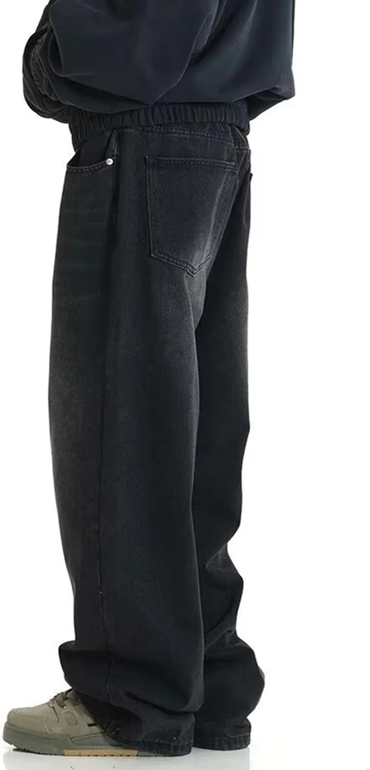 Hippie Pants Men's Baggy Jeans Summer Wide Leg Skater Denim Pants Casual Loose Fit Trend Long Trousers Streetwear