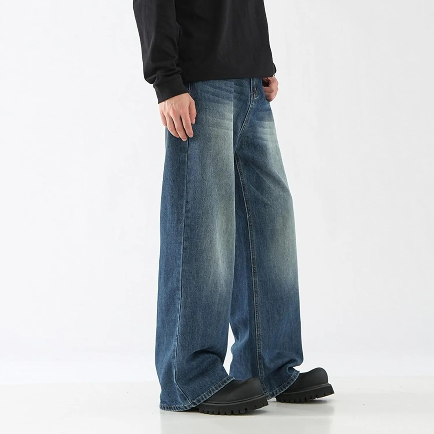 Hippie Pants Men's Baggy Jeans Summer Wide Leg Skater Denim Pants Casual Loose Fit Trend Long Trousers Streetwear