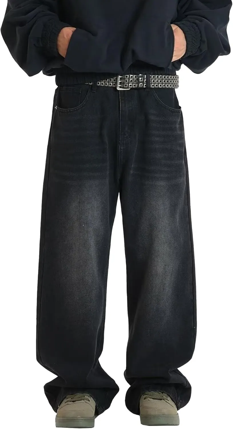 Hippie Pants Men's Baggy Jeans Summer Wide Leg Skater Denim Pants Casual Loose Fit Trend Long Trousers Streetwear